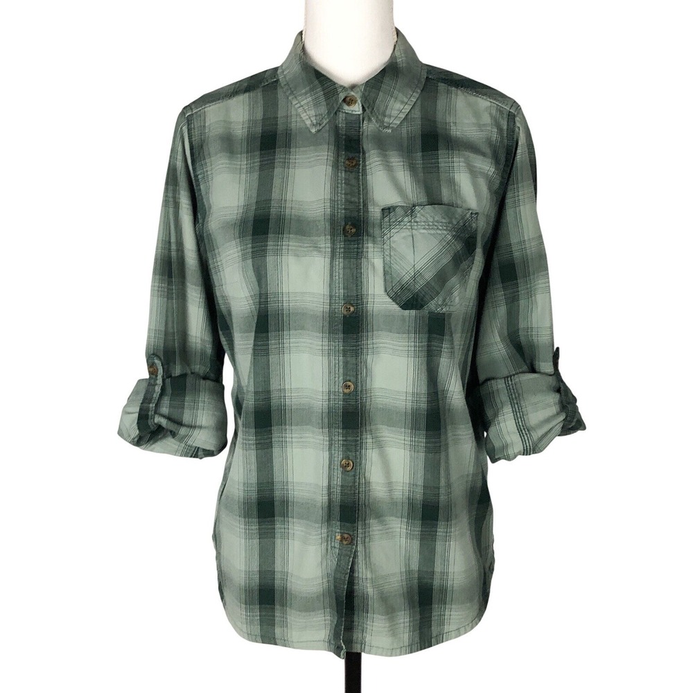 Carhartt Women Size S (5/6) Plaid Shirt Roll Tab Long Sleeve Button Front Cotton